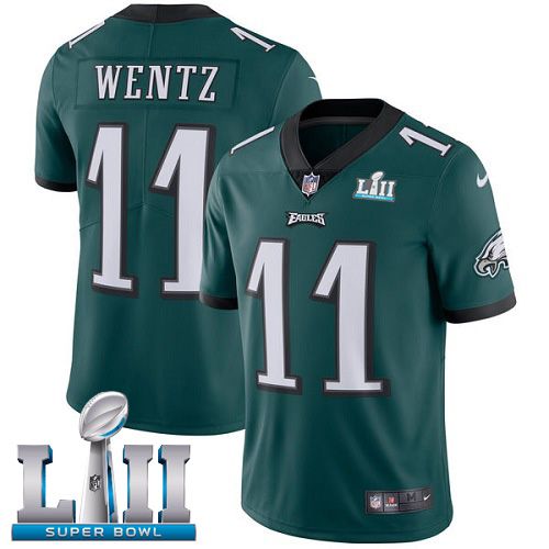 Men Philadelphia Eagles #11 Wentz Green Limited 2018 Super Bowl NFL Jerseys->->NFL Jersey